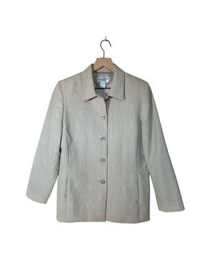 PENDLETON Vintage Tan Houndstooth Long Single Breasted Wool Blazer Jacket Sz 10